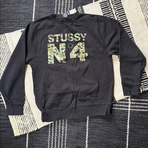 Stussy Black Crewneck with Green Camo N4 Graphic